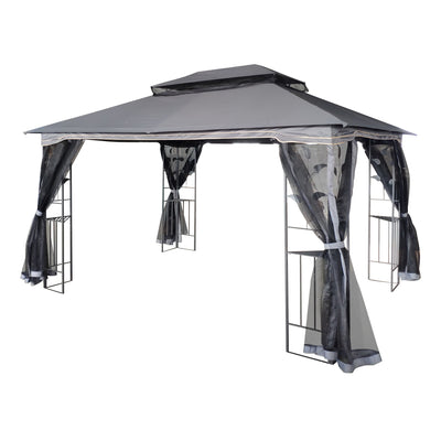 Patio Gazebo Tent With Ventilated Double Roof And Mosquito Net For Backyard Or Garden