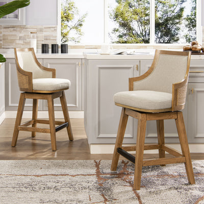 Bahama - Cane High Back Swivel Counter Stool With Recessed Arms Textured Weave - Taupe Beige