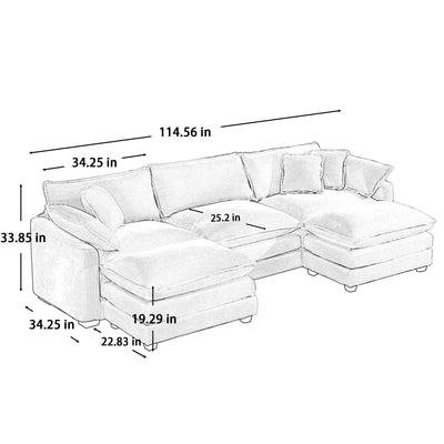 Modern Oversized Modular Cushion Sofa With Ottoman, Low Back, Deep Seating Sofa Set