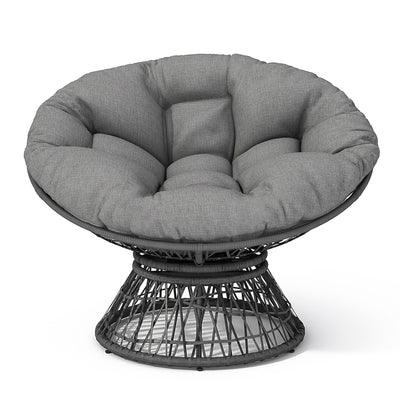 Ergonomic Wicker Chair With Cloud Thick Density Cushion, 3 Proof Cover High Capacity Iron Frame Fluid 360° Swivel