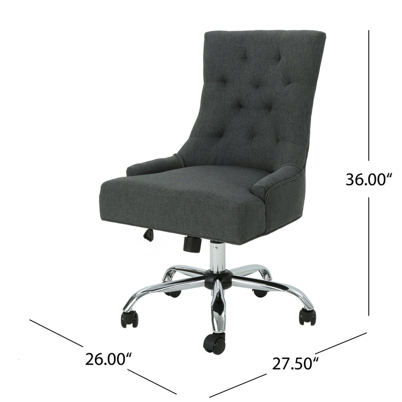 Glory Diamond Tufted Upholstered Office Chair With Rolling Casters And Sloped Arms - Dark Gray / Chrome