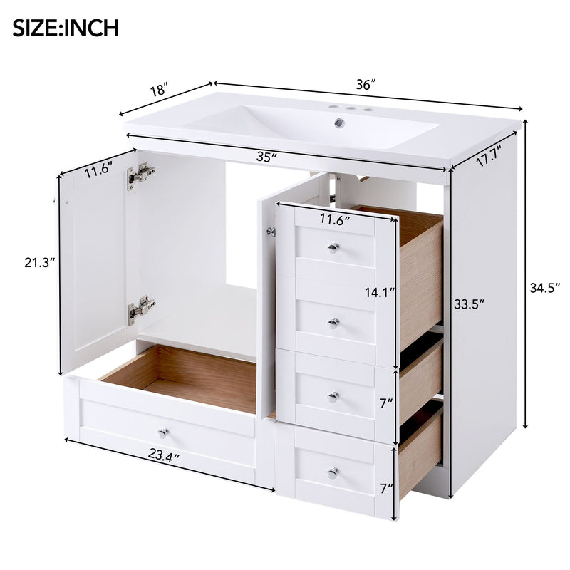 Shaker Free Standing Bathroom Vanity Cabinet With Sink, Soft Close Drawers, Soft Close Doors