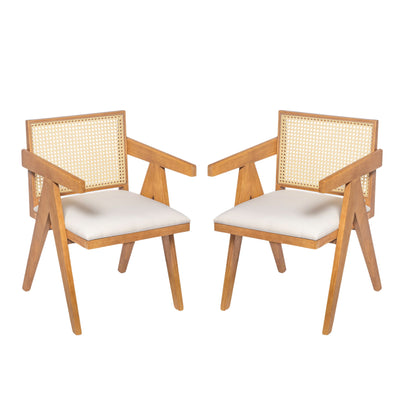 Chandigarh Farmhouse Style Cane Upholstered Dining Chairs (Set of 2)