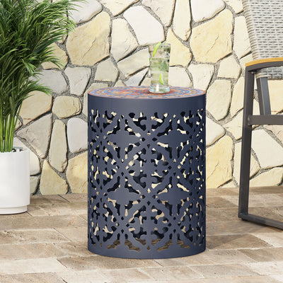Airy - Outdoor Side Table With Lace Cut Design And Metal Frame