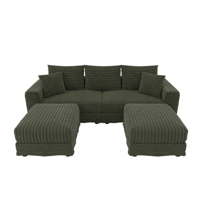 Deep Seat Convertible Sofa With Soft Pillows And Ottomans