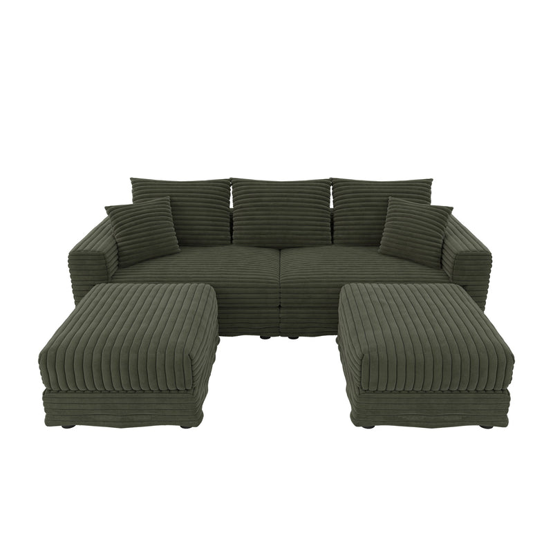 Deep Seat Convertible Sofa With Soft Pillows And Ottomans