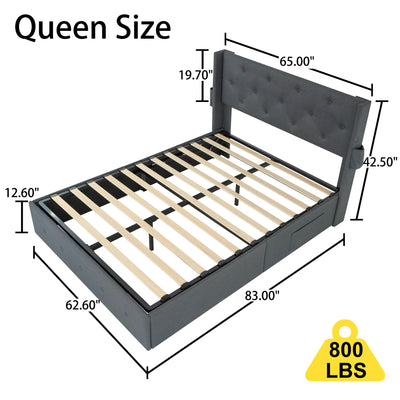 Bed With Gas Lift Storage, USB Ports