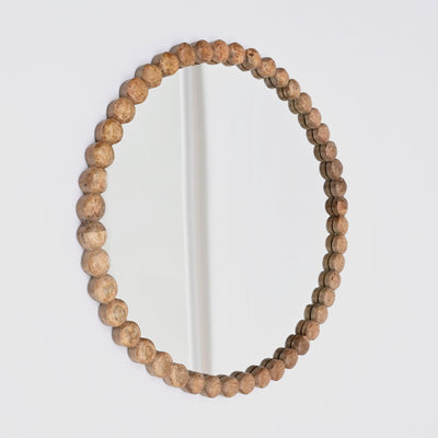 Decorative Round Hanging Wall Mirror With Bead Design Frame - Natural