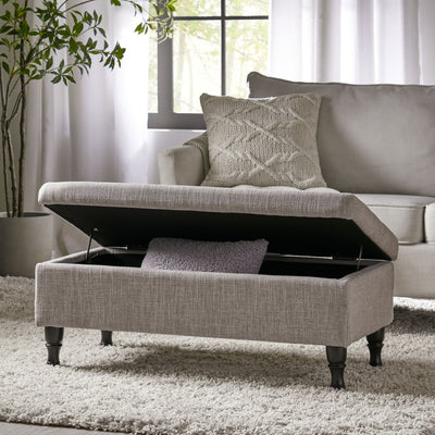 Dean - Fabric Storage Wide Tufted Rectangle Ottoman - Gray