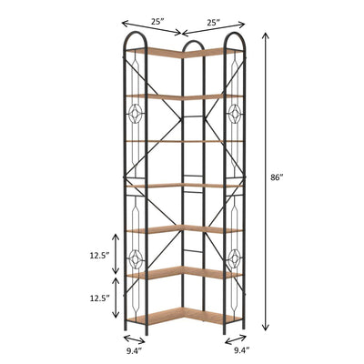 Industrial Style Corner Bookshelf With Thickened Iron Frame