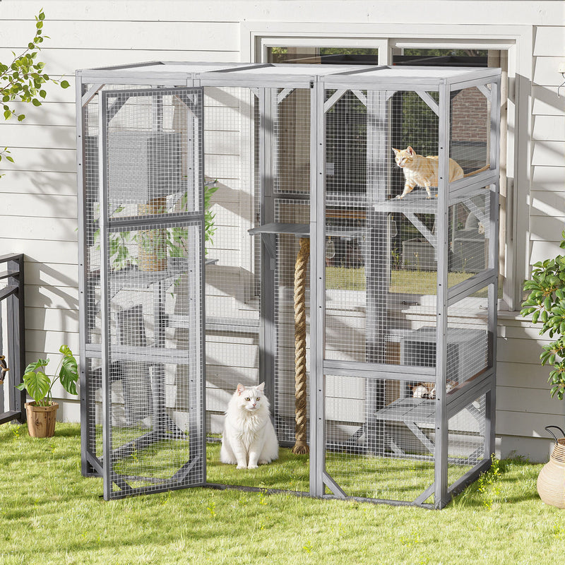 Outdoor Cat House, Diy Cat Enclosure Catio With Double Enter Doors