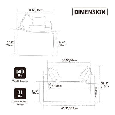 Accent Chair With 2 Bolster Pillows