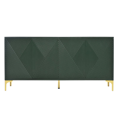 Modern Wood Sideboard Cabinet With Carved Door Panels, Adjustable Shelves, And Sturdy Metal Legs