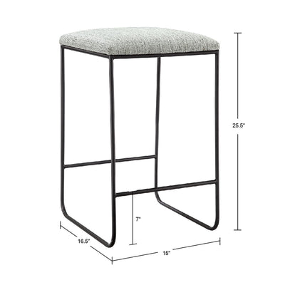 Counter Stool With Faux Linen Seat - Heathered Gray / Matte Black