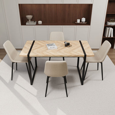 Modern Dining Table & Suede Chair Set WIth Rectangular Metal Base