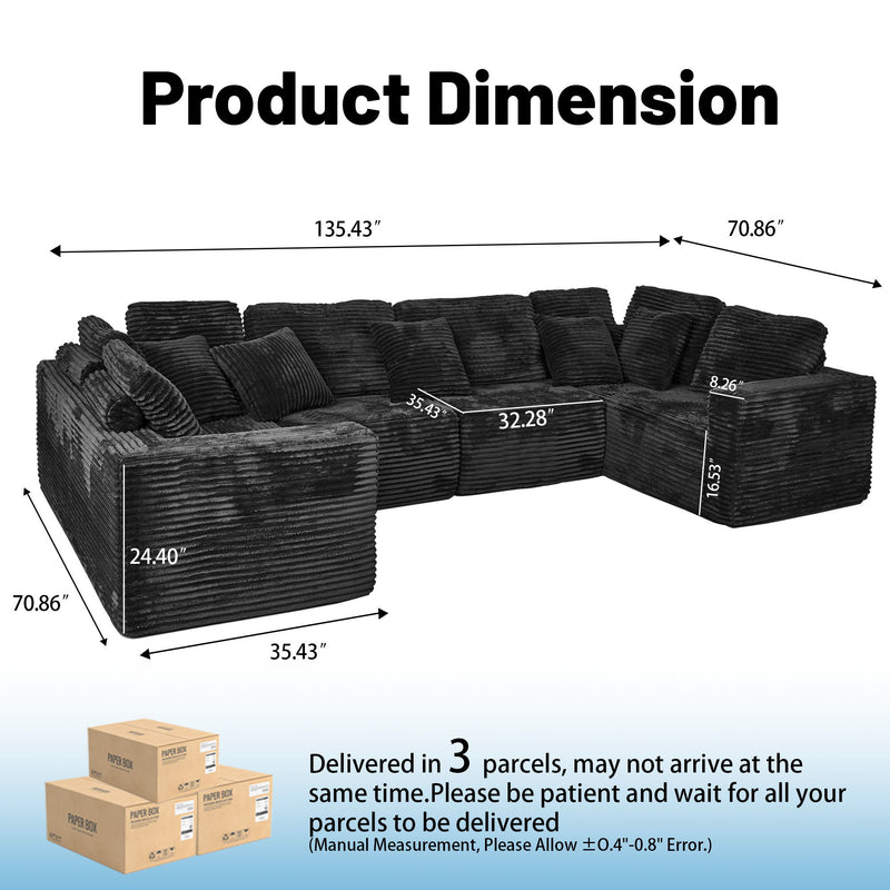Modular U Shaped Sectional Sofa With Reversible Design