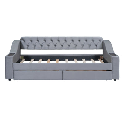 Upholstered Daybed With Storage Armrests And USB Port