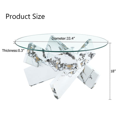 Modern Round Glass Coffee Table With Tempered Glass