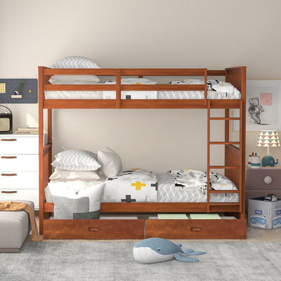 Bunk Bed With Ladders And 2 Storage Drawers