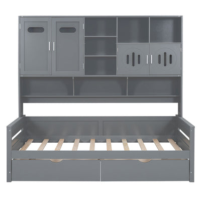 Daybed With All-In-One Cabinet And Shelf