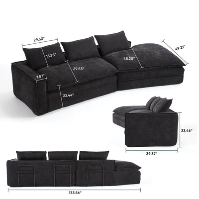 Modern Minimalist Modular Sectional Sofa With Deep Seats And Right Facing Chaise