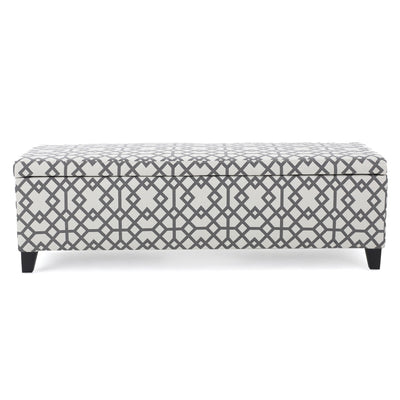Quotient - Upholstered Storage Ottoman With Tapered Block Feet - Gray / White