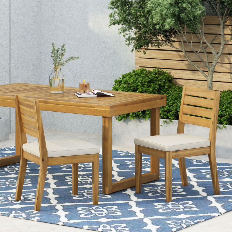 Outdoor Armless Dining Chair With Cushions (Set of 2) - Natural / Beige