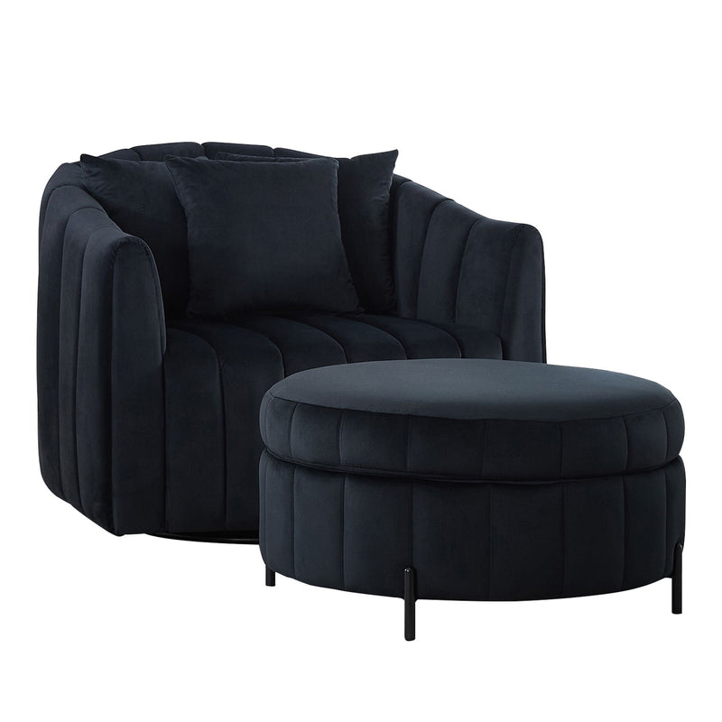 Oversized Velvet Swivel Barrel Accent Chair And Ottoman Set With Storage