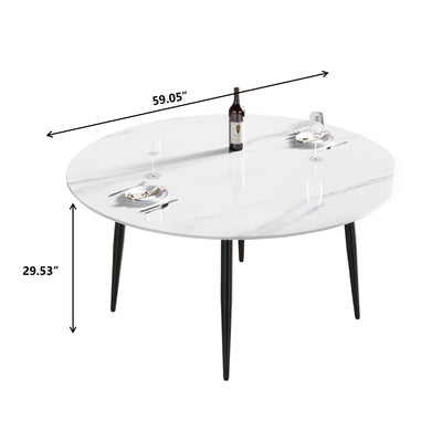 Modern Man-Made Stone Round Metal Dining Table-Position For 6 People