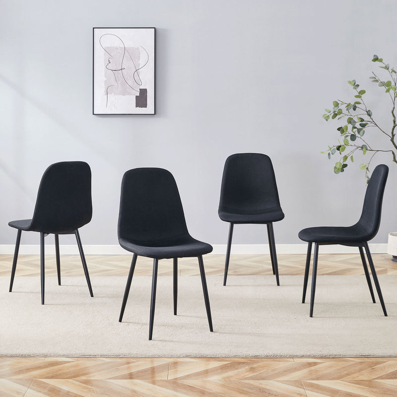 Modern Medieval Style Cushioned Side Chairs Set With Black Metal Legs For Kitchens