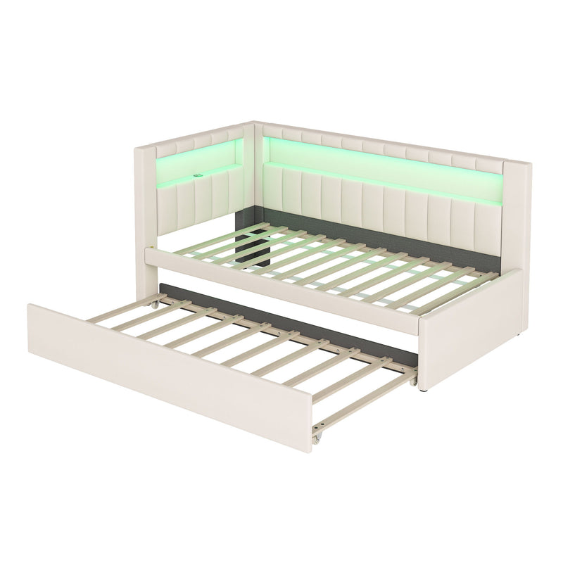 Upholstered Platform Bed With USB Ports And LED Belt