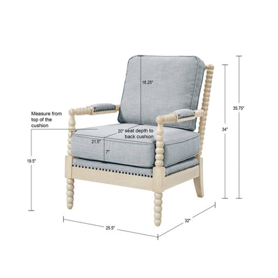 Arm Chair With Open Back Spindle Design, Padded Armrests