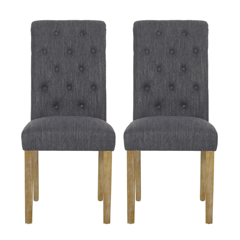 Contemporary Dining Chair (Set of 2) With Button Tufted Design - Charcoal