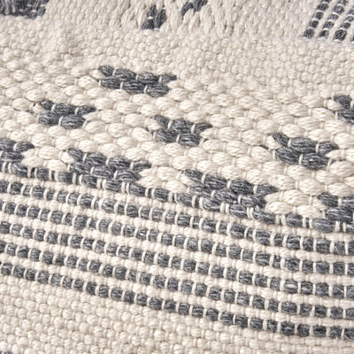 Karim - Faux Yarn Large Pouf, Durable - Ivory / Gray