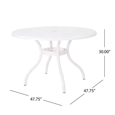 Tranquilius - Outdoor Round Dining Table With Lattice Tabletop, Umbrella Hole And Curved Legs
