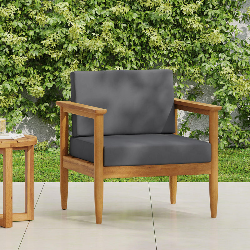 Outdoor Club Chair, Patio Chair With Teak Acacia Wood Frame - Dark Gray