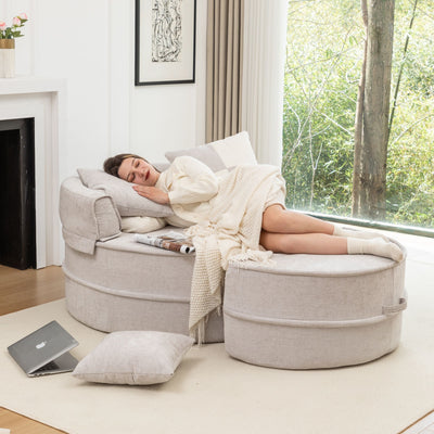 Modern Oversized Round Barrel Accent Chair With Ottoman