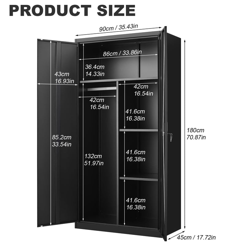 Large Capacity Wardrobe With Hanging Rod And Compartments