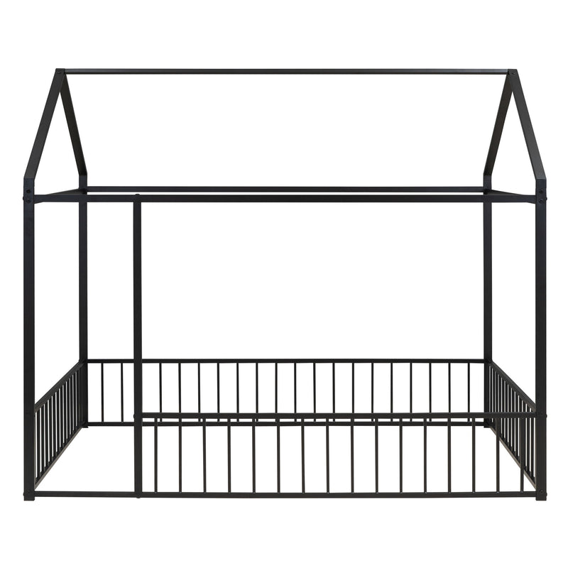Metal Bed House Bed Frame With Fence