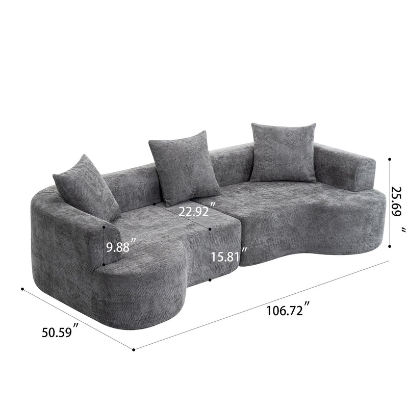 Modern Style Ultra Smooth Curved Sofa With 3 Pillows