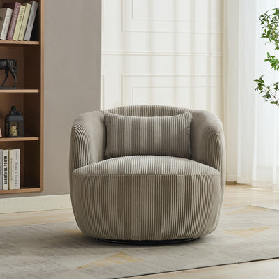 Wide Upholstered Corduroy 360° Swivel Barrel Soft Chair With Pillow