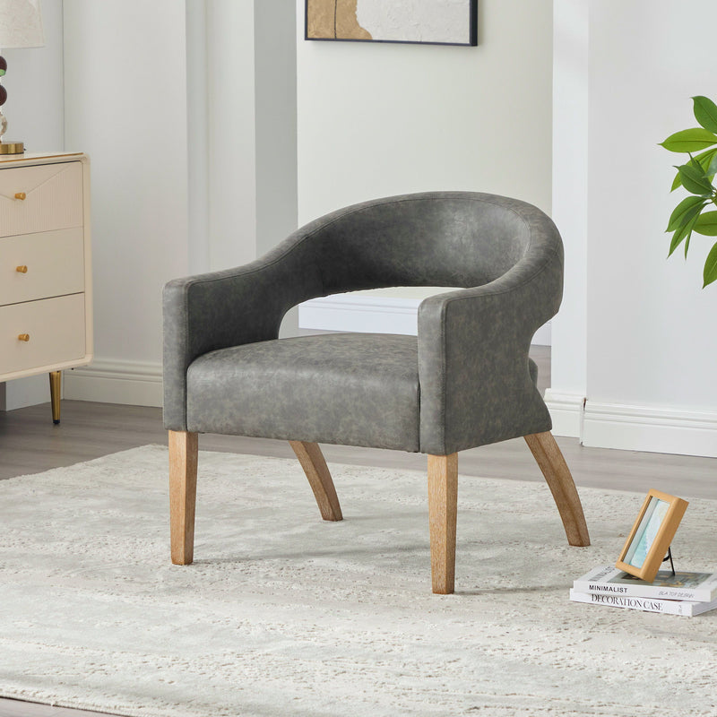 Upholstered Open Back Armchair With Weathered Rubberwood Legs