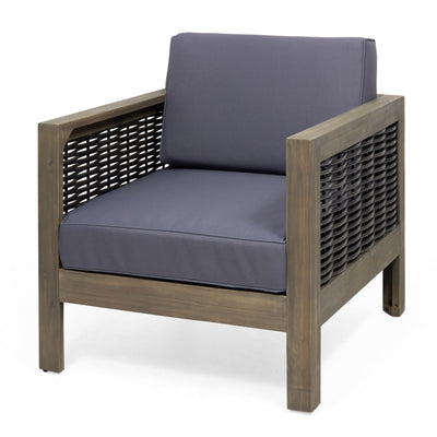 Outdoor Acacia Wood Club Chair With Wicker Accents