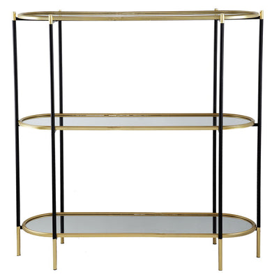 3 Tier Metal Console Table, Mirrored Shelf - Golden Black