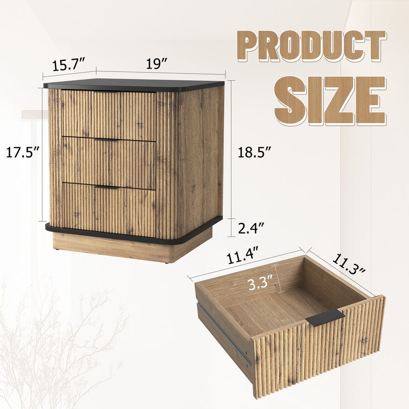 Multi Functional 3 Drawer Nightstand, Perfect For Storing Items Of Different Heights, A Perfect Combination Of Nature And Fashion - Black