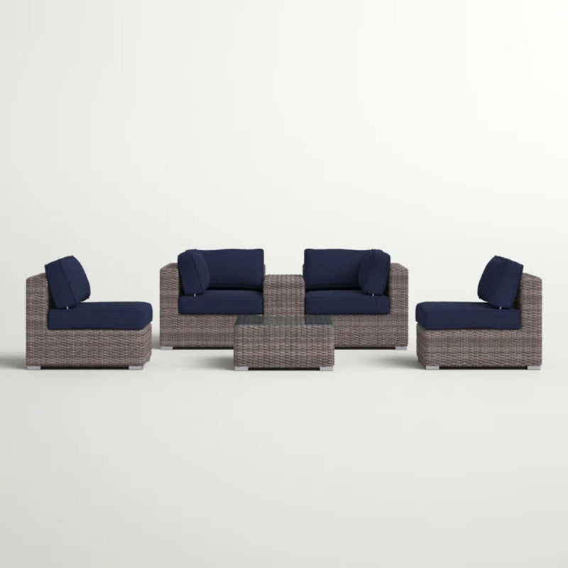 Wicker Seating Group Set With Table And Cushions