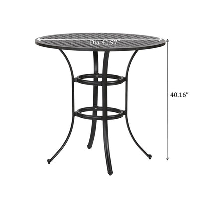 Cast Aluminum Round Counter Table With Lattice Design And Umbrella Hole - Dark Lava Bronze