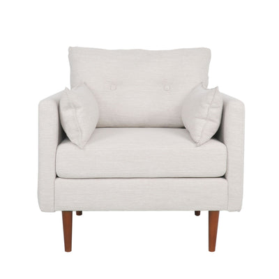 Contemporary Fabric Club Chair With Birch Wood Legs - Beige