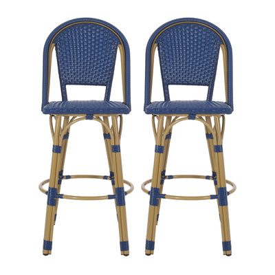 Outdoor Rattan And Aluminum French Barstools (Set of 2)