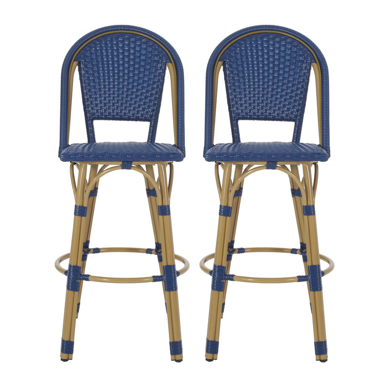 Outdoor Rattan And Aluminum French Barstools (Set of 2)
